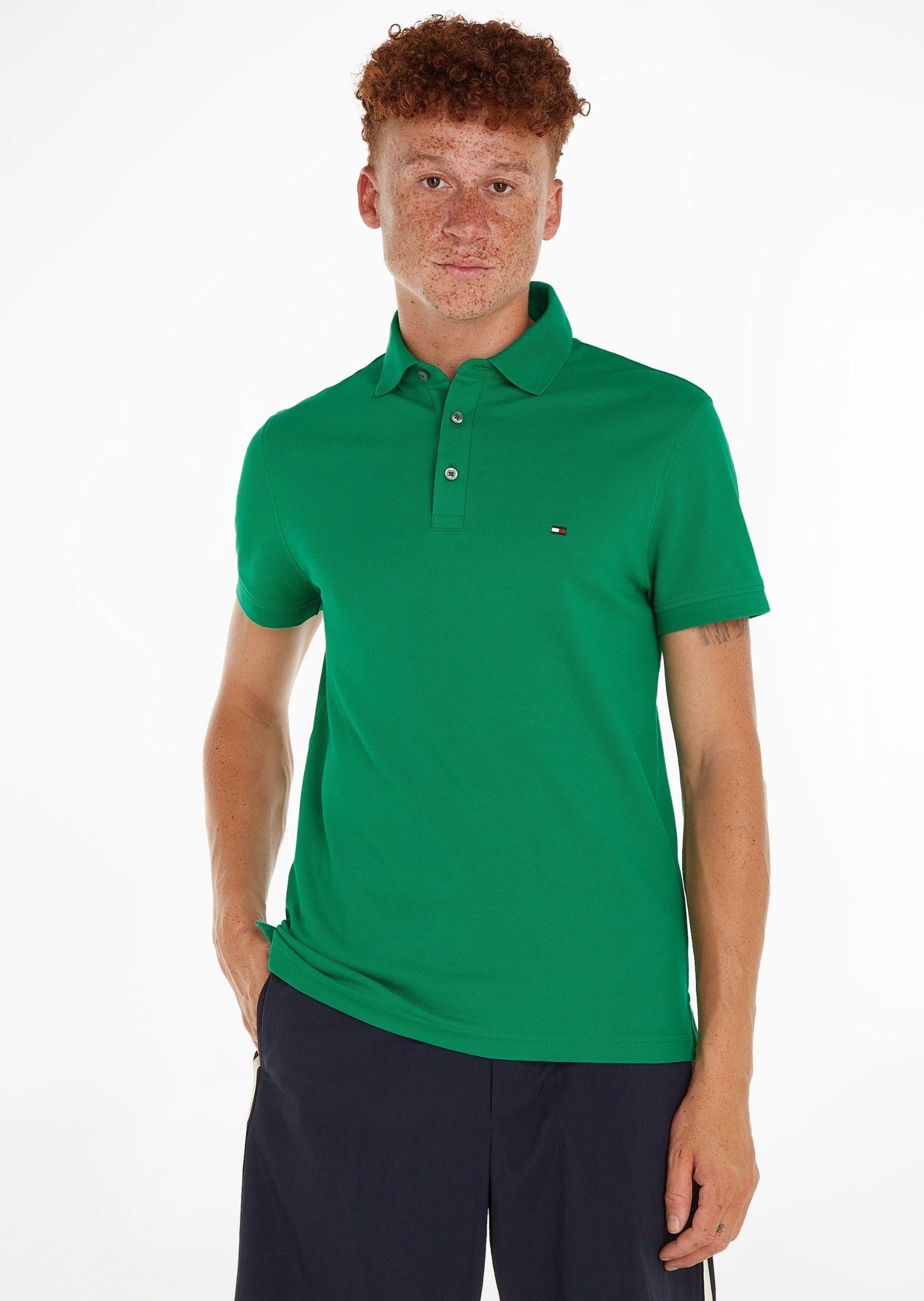 Polo Tommy Hilfiger ajusté vert en coton bio - Georgespaul