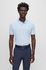Charger l&#39;image dans la galerie, Polo homme logo brodé BOSS bleu clair en coton bio | Georgespaul
