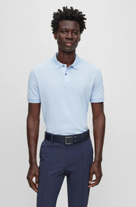Polo homme logo brodé BOSS bleu clair en coton bio | Georgespaul