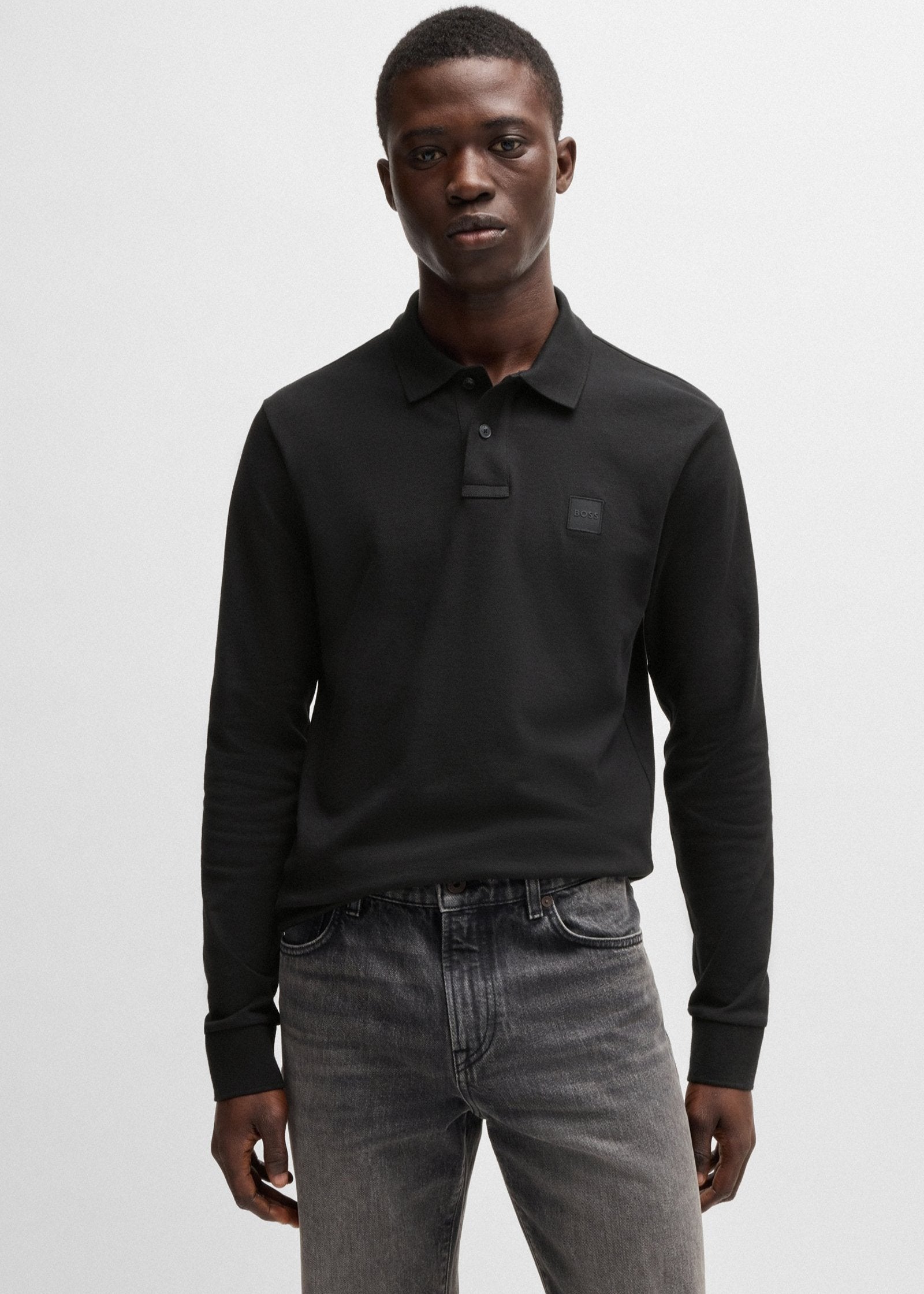 Polo manches longues BOSS noir pour homme | Georgespaul 