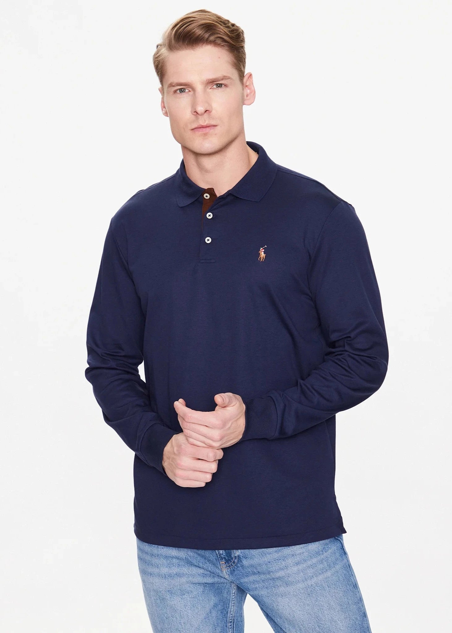 Polo manches longues Ralph Lauren marine pour homme | Georgespaul