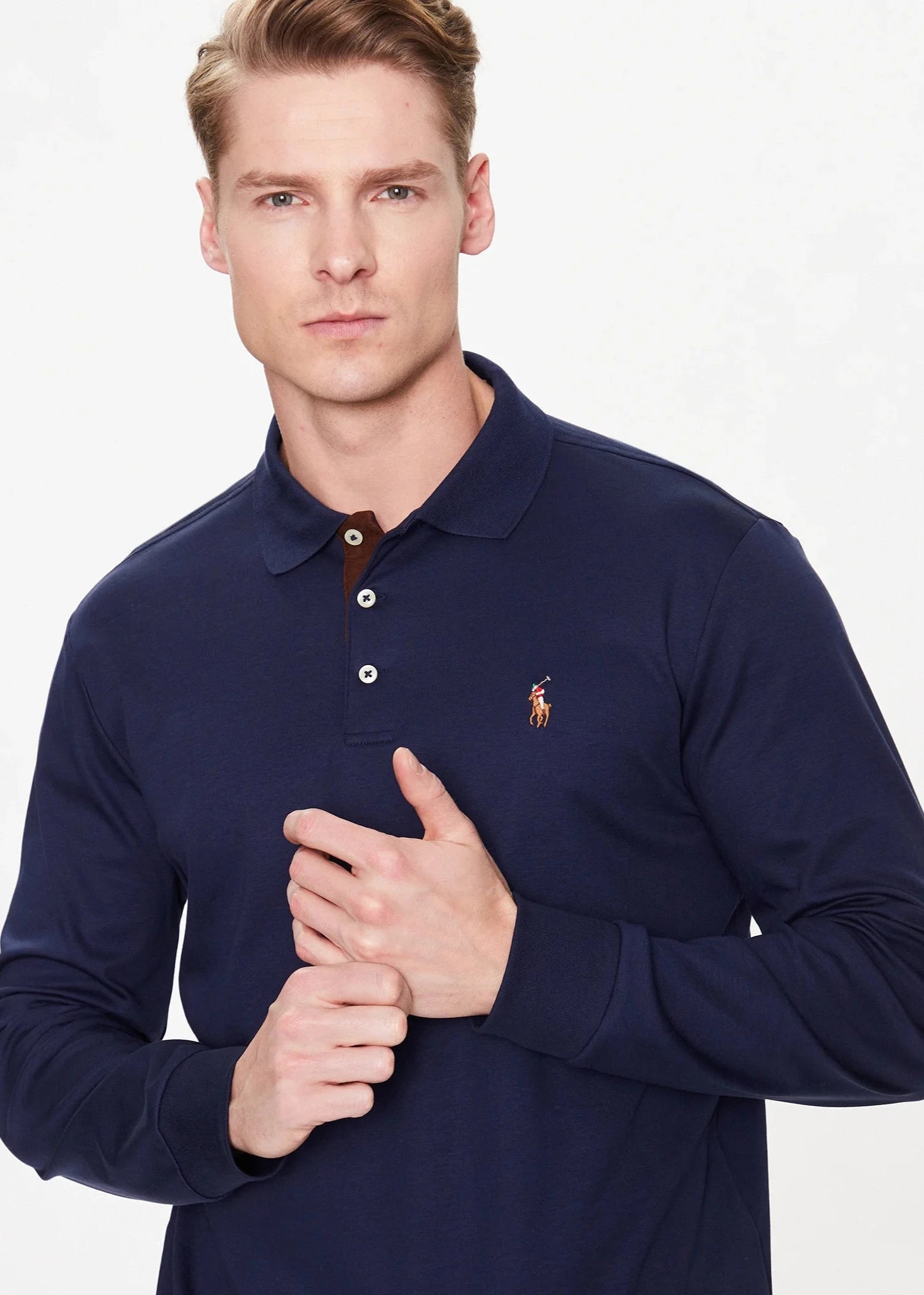 Polo manches longues Ralph Lauren marine pour homme | Georgespaul