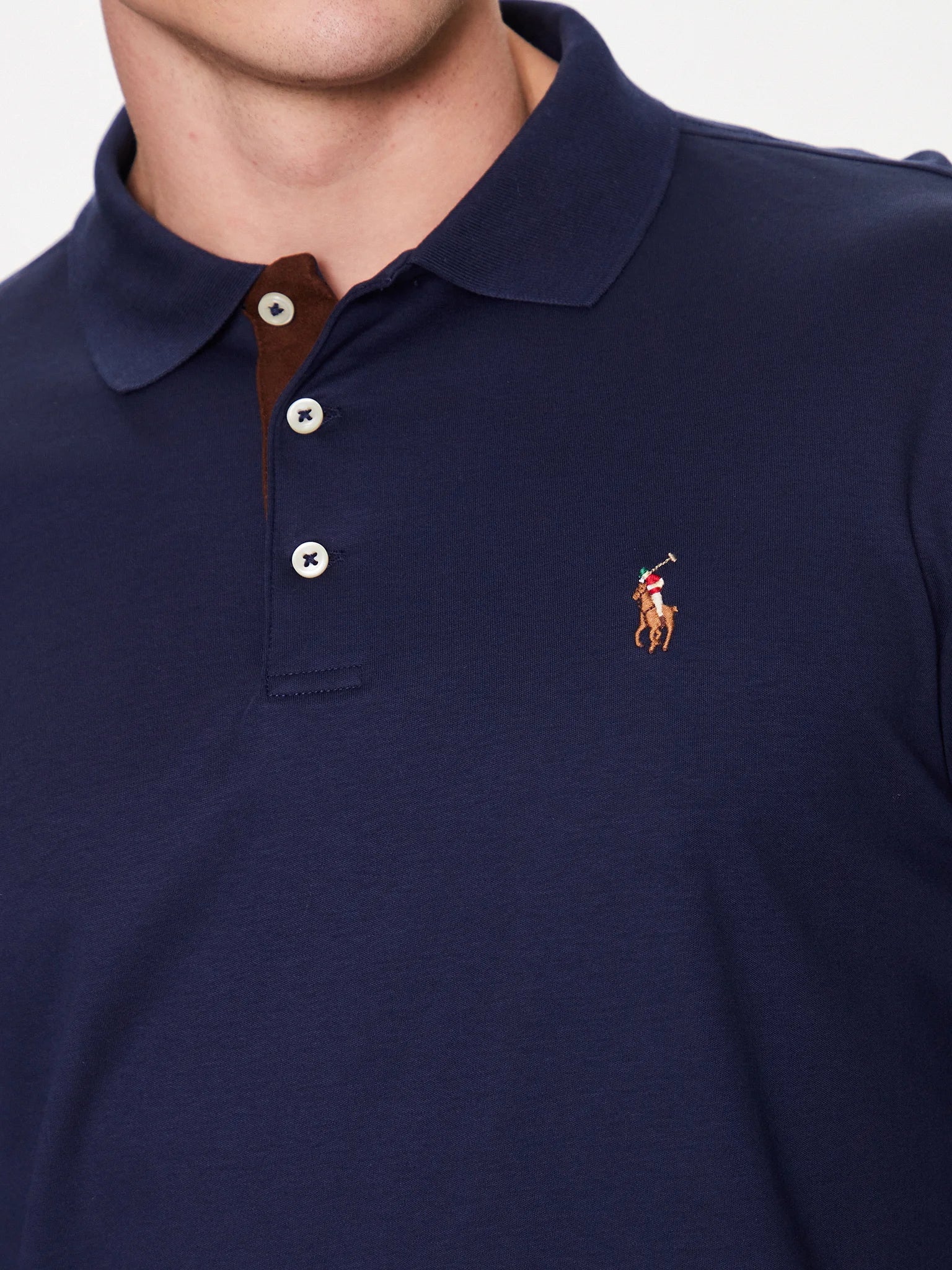 Polo manches longues Ralph Lauren marine pour homme | Georgespaul