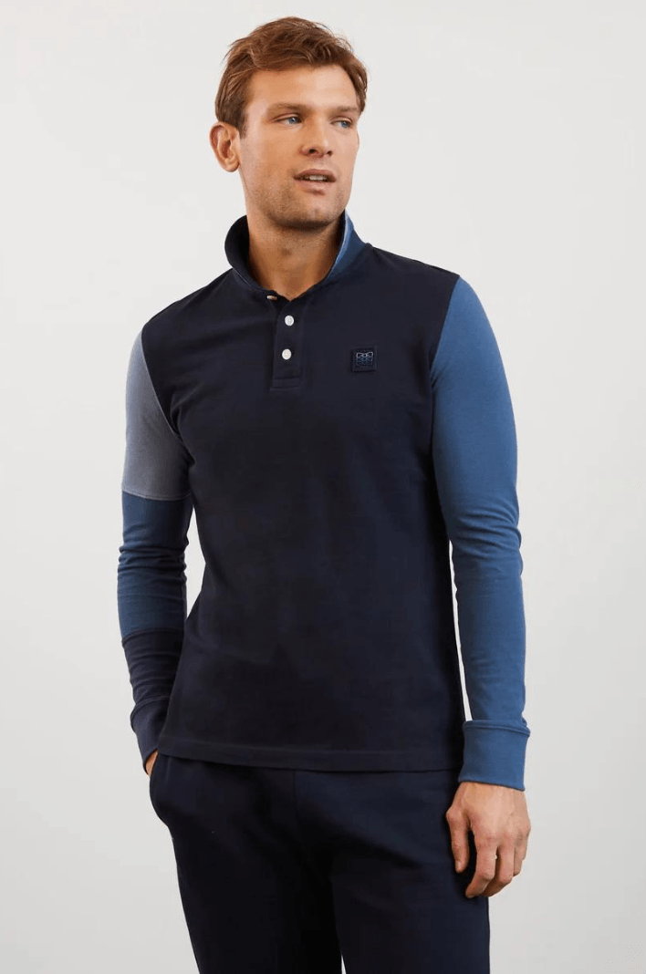 Polo manches longues colorblock Eden Park bleu foncé - Georgespaul