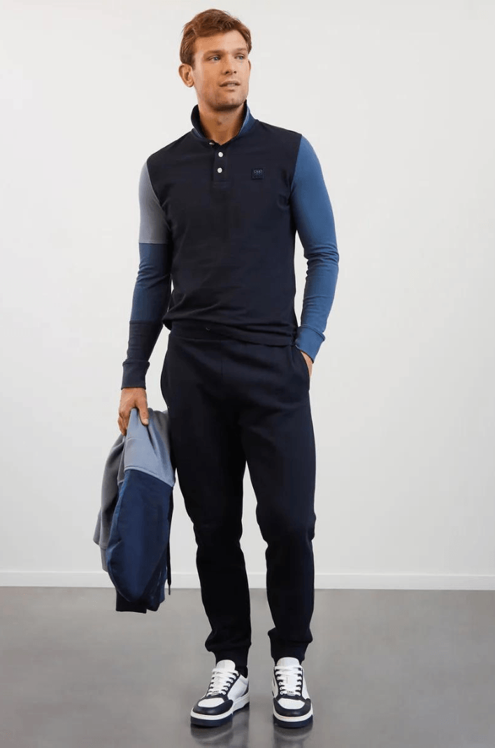 Polo manches longues colorblock Eden Park bleu foncé - Georgespaul