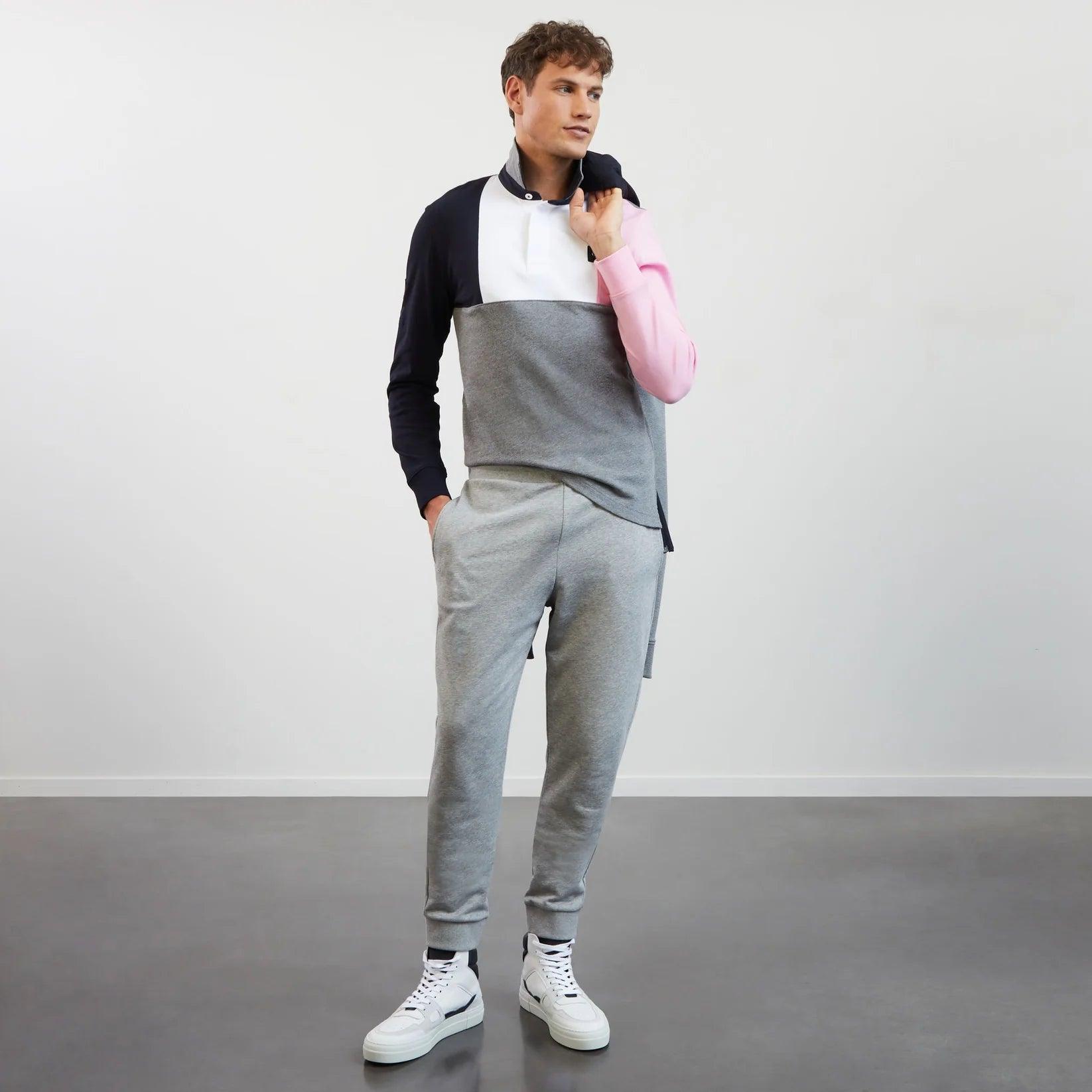 Polo manches longues colorblock Eden Park gris en coton - Georgespaul