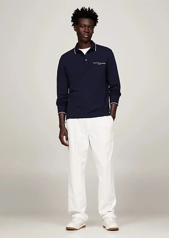 Polo manches longues homme Tommy Hilfiger marine coton bio stretch | Georgespaul