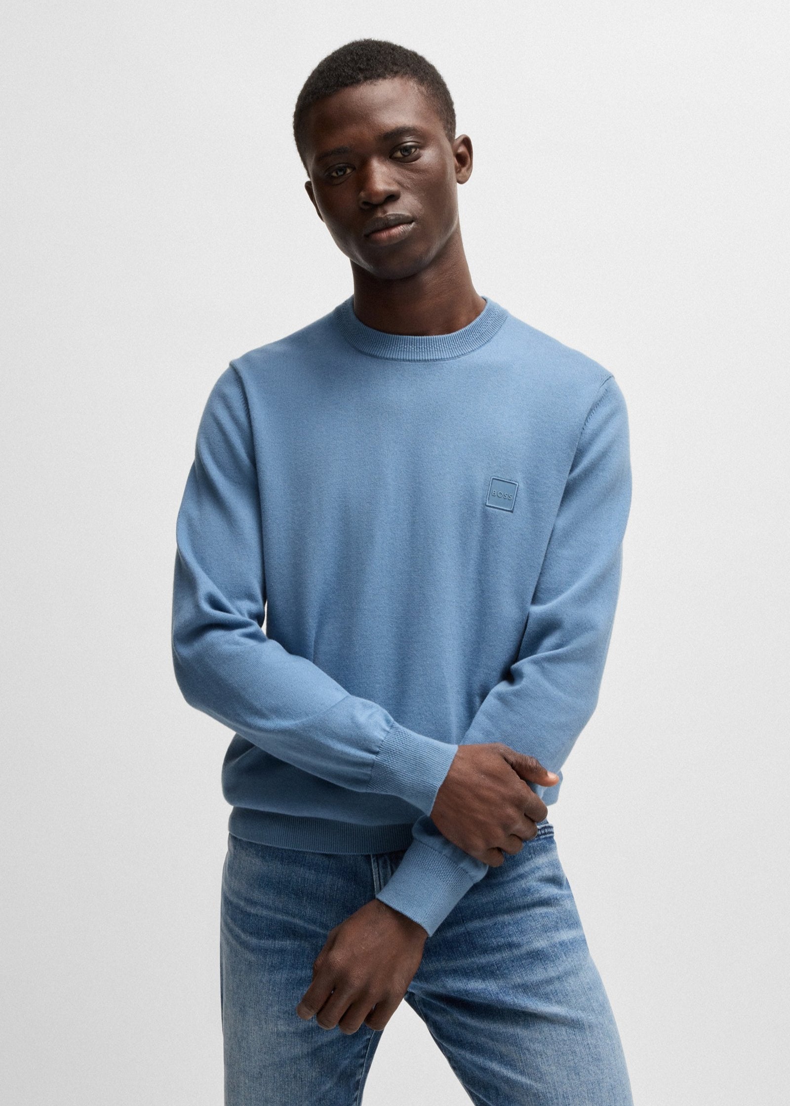 Pull BOSS bleu en cachemire pour homme | Georgespaul 