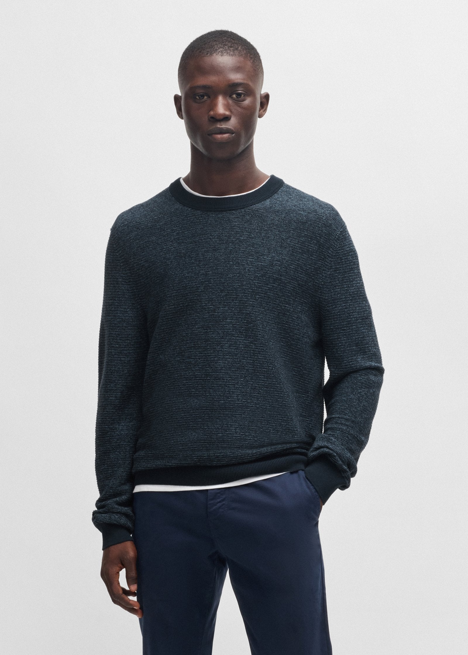 Pull col rond BOSS marine pour homme | Georgespaul