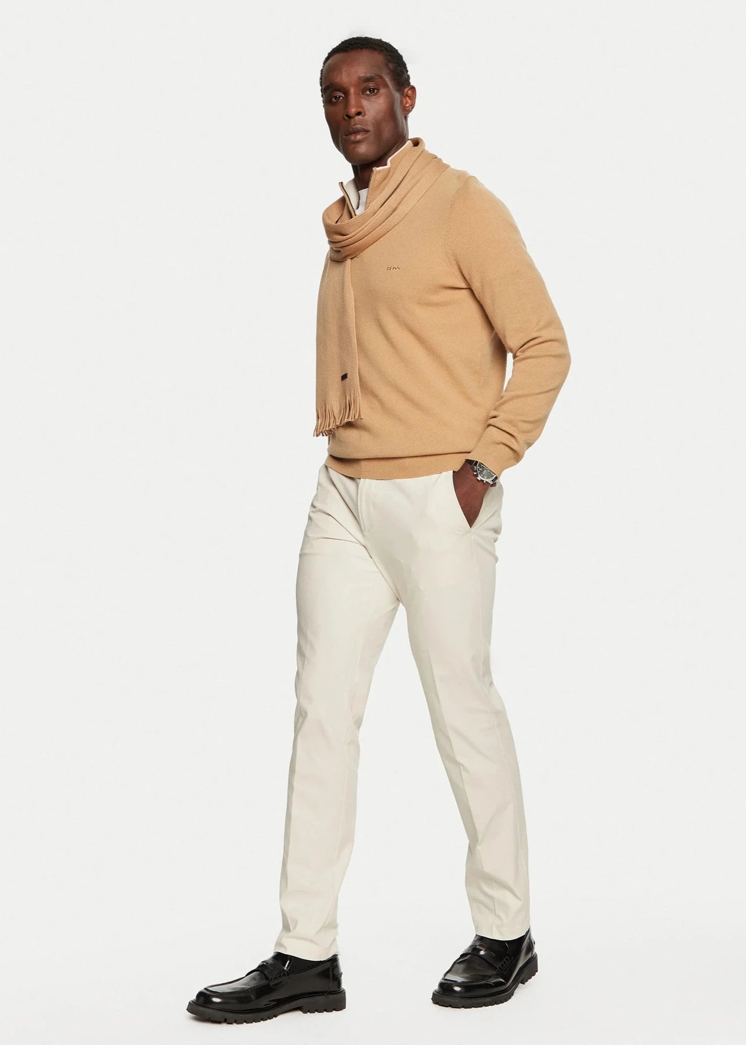 Pull camionneur BOSS beige en laine pour homme | Georgespaul