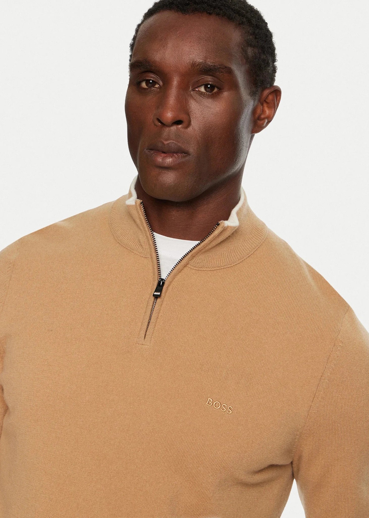 Pull camionneur BOSS beige en laine pour homme | Georgespaul