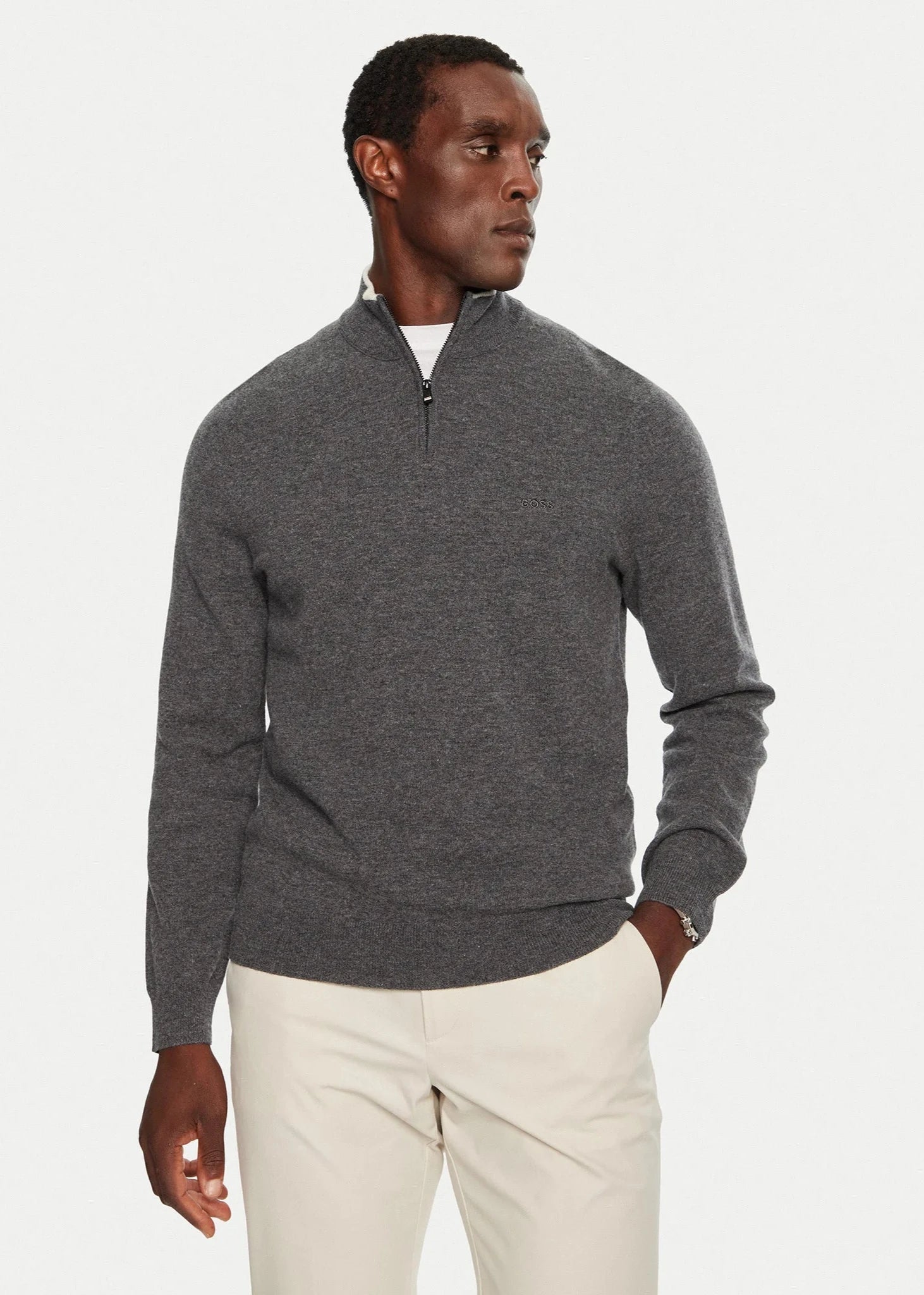 Pull camionneur BOSS gris en laine pour homme | Georgespaul