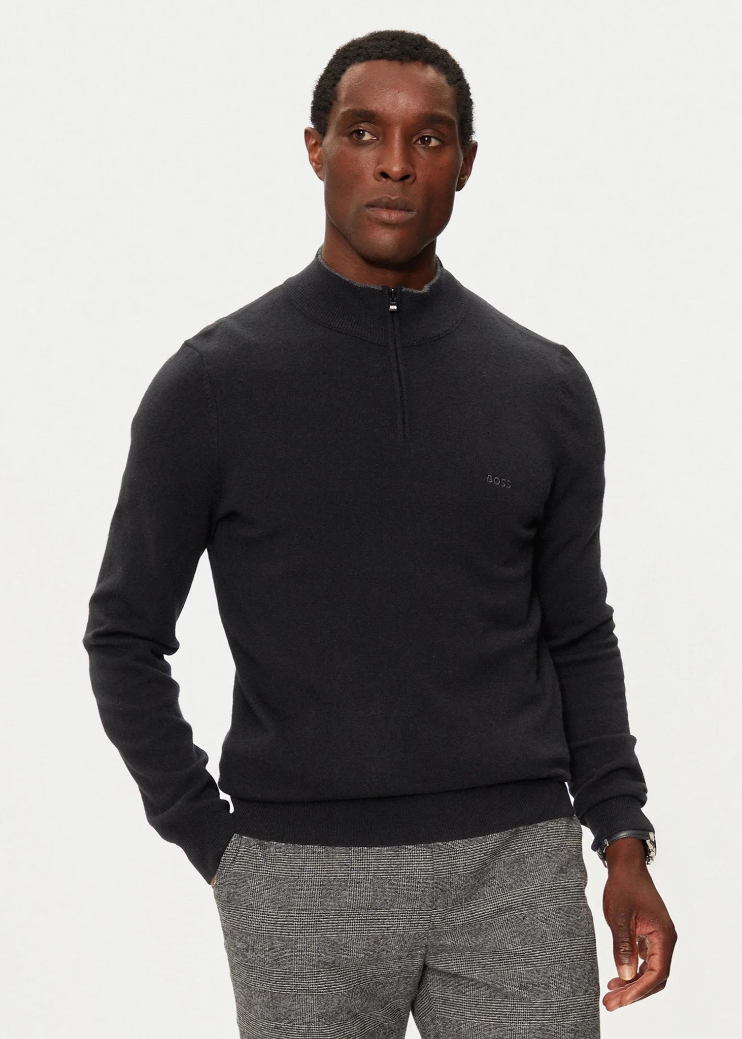 Pull camionneur BOSS noir en laine pour homme | Georgespaul