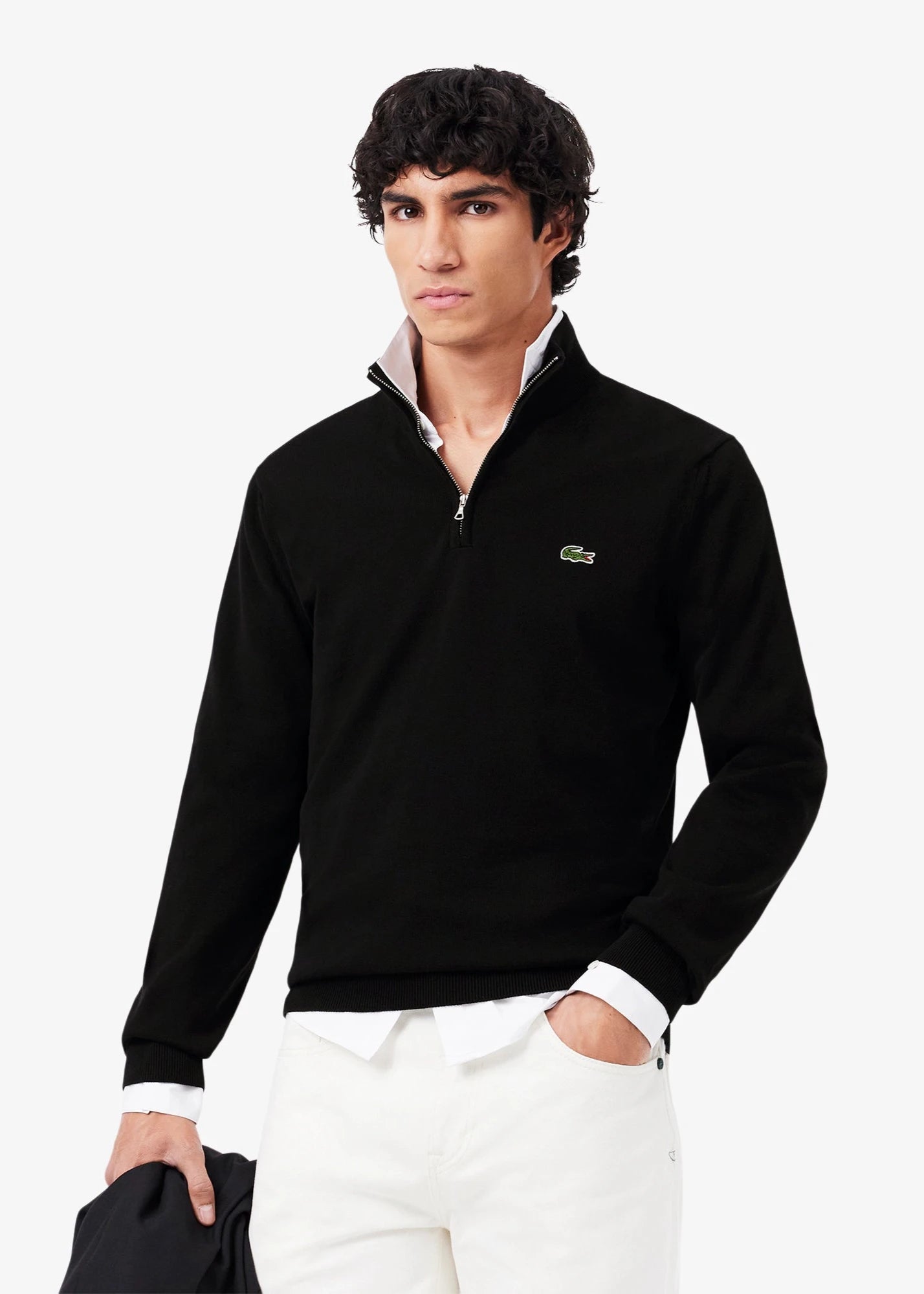 Pull camionneur homme Lacoste noir en coton bio | Georgespaul