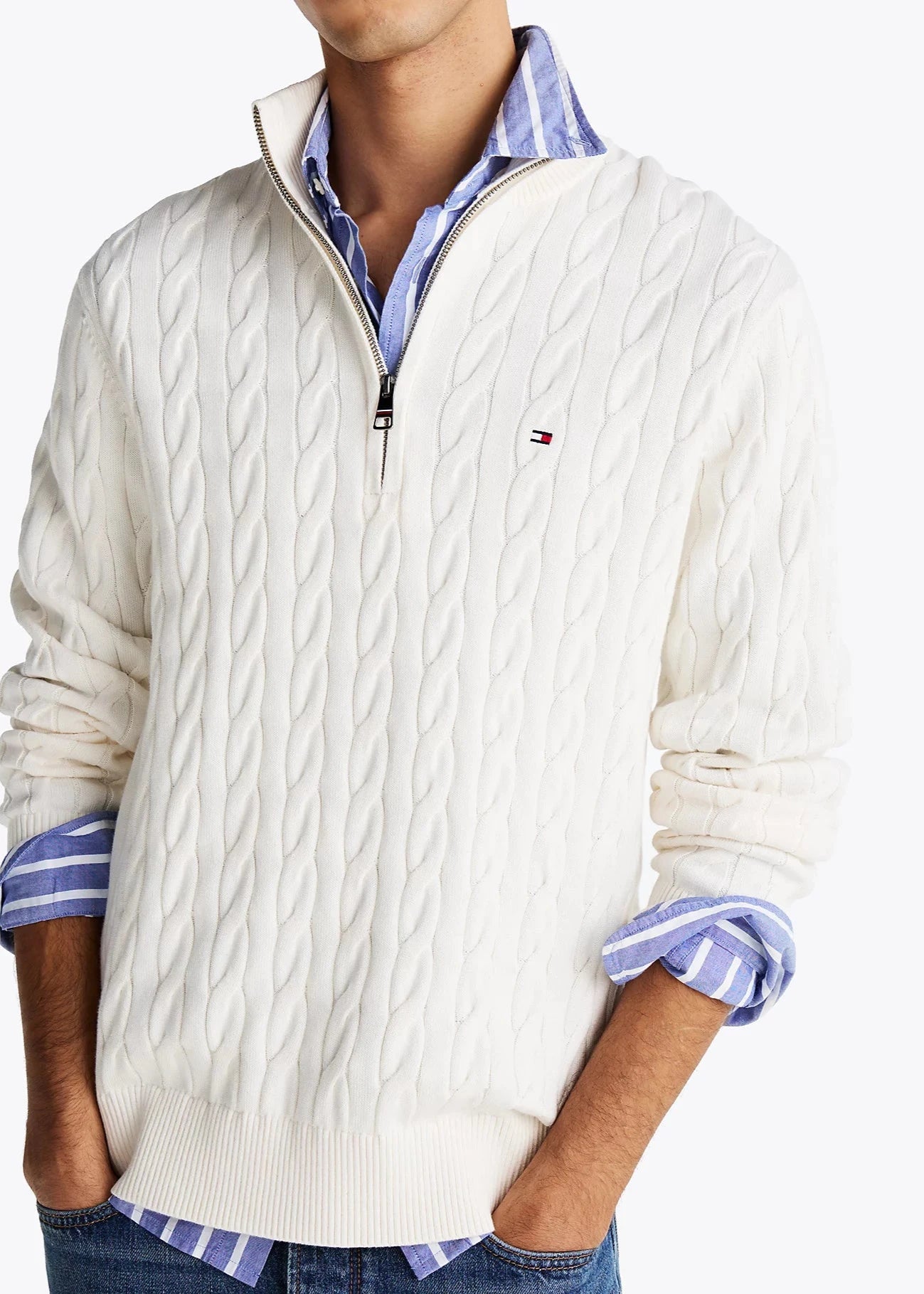 Pull camionneur torsadé Tommy Hilfiger blanc | Georgespaul