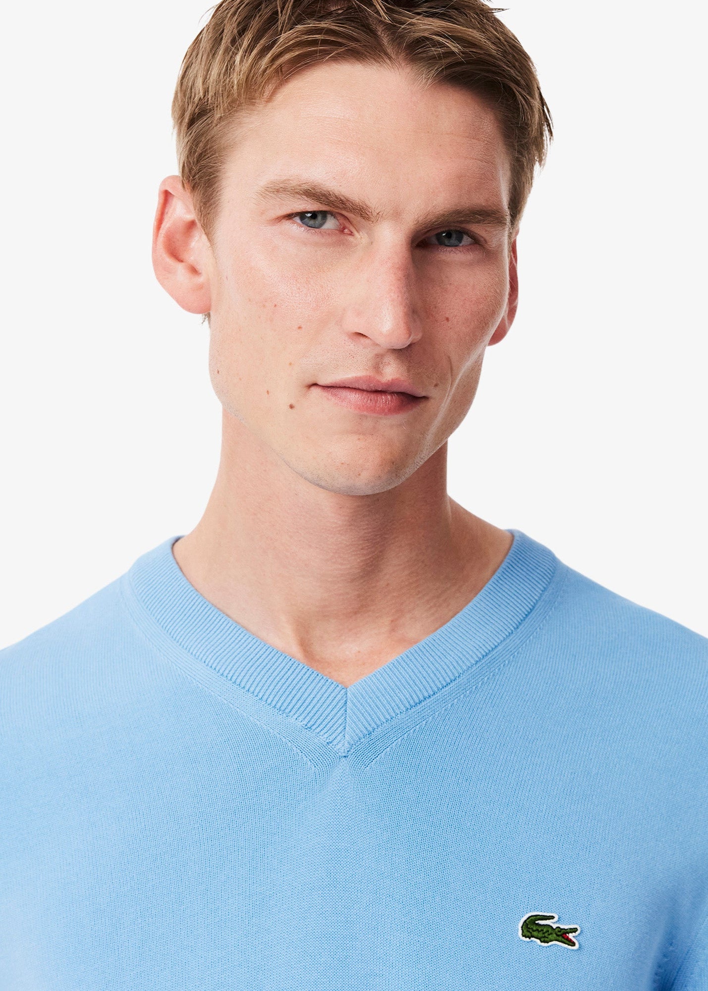 Pull col V Lacoste bleu pour homme | Georgespaul   