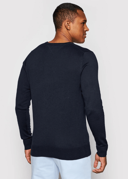 Pull col V Tommy Hilfiger marine coton pima et cachemire - Georgespaul