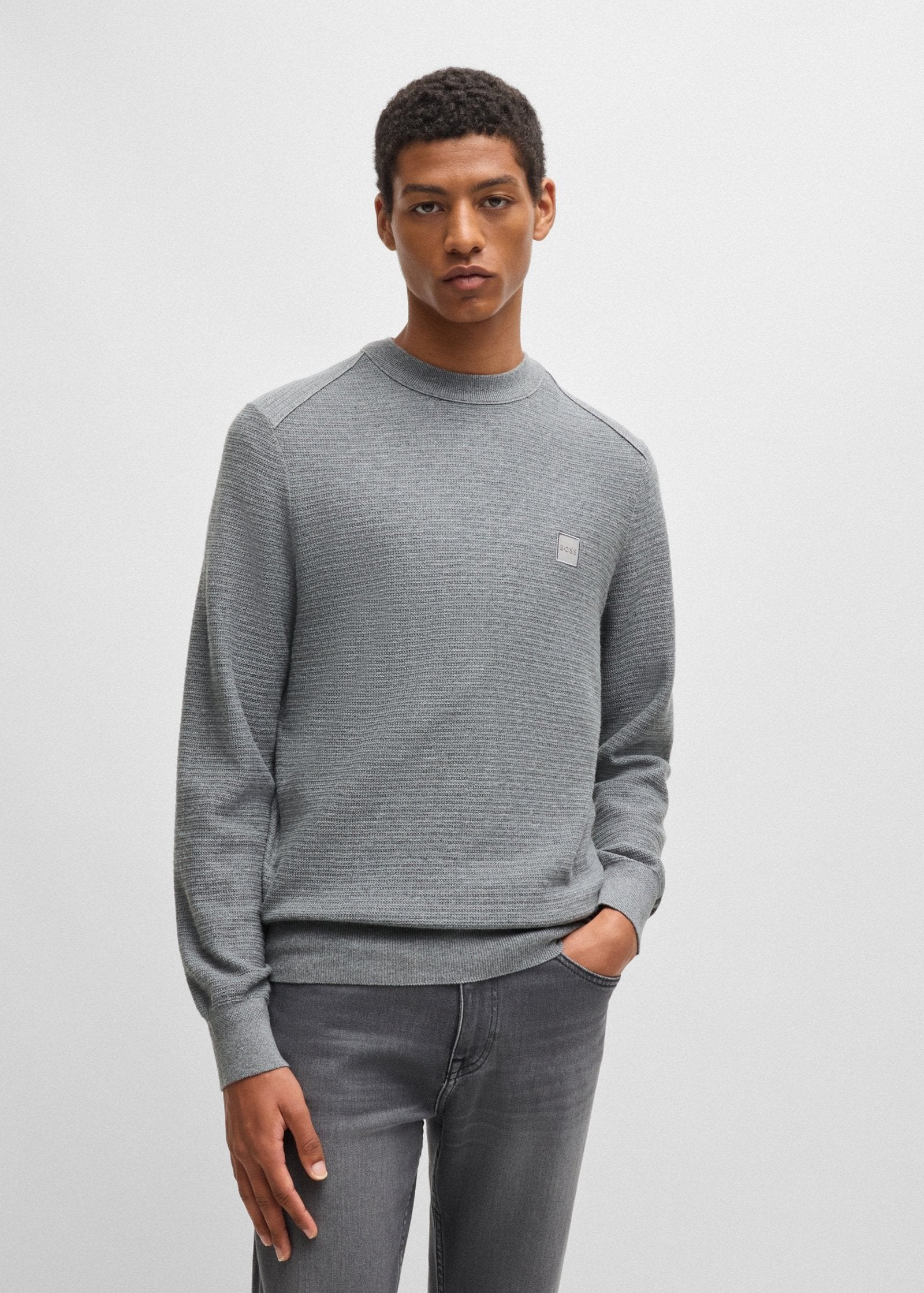 Pull col rond BOSS gris pour homme | Georgespaul