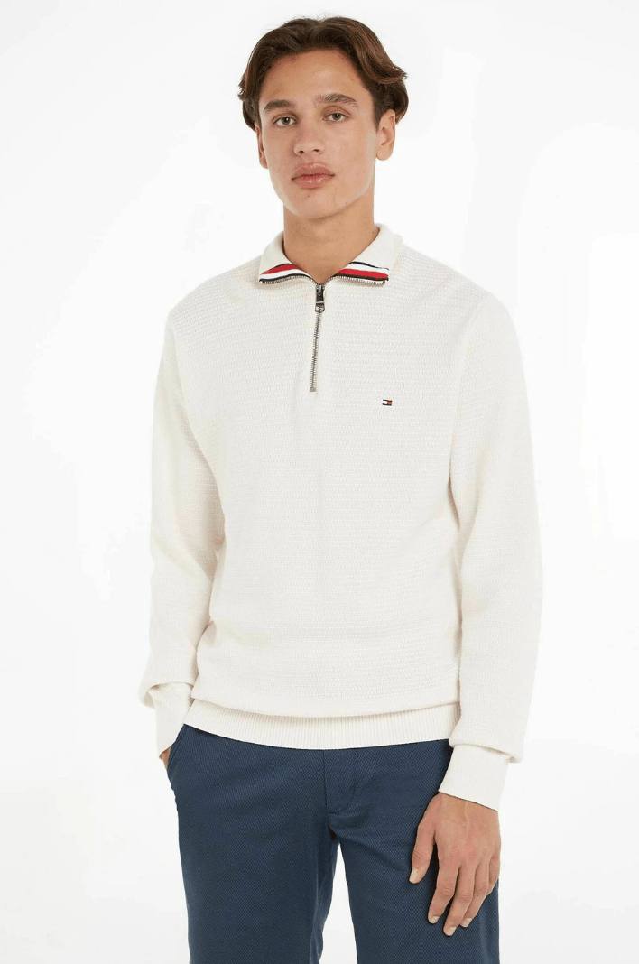 Pull demi-zip Tommy Hilfiger blanc - Georgespaul