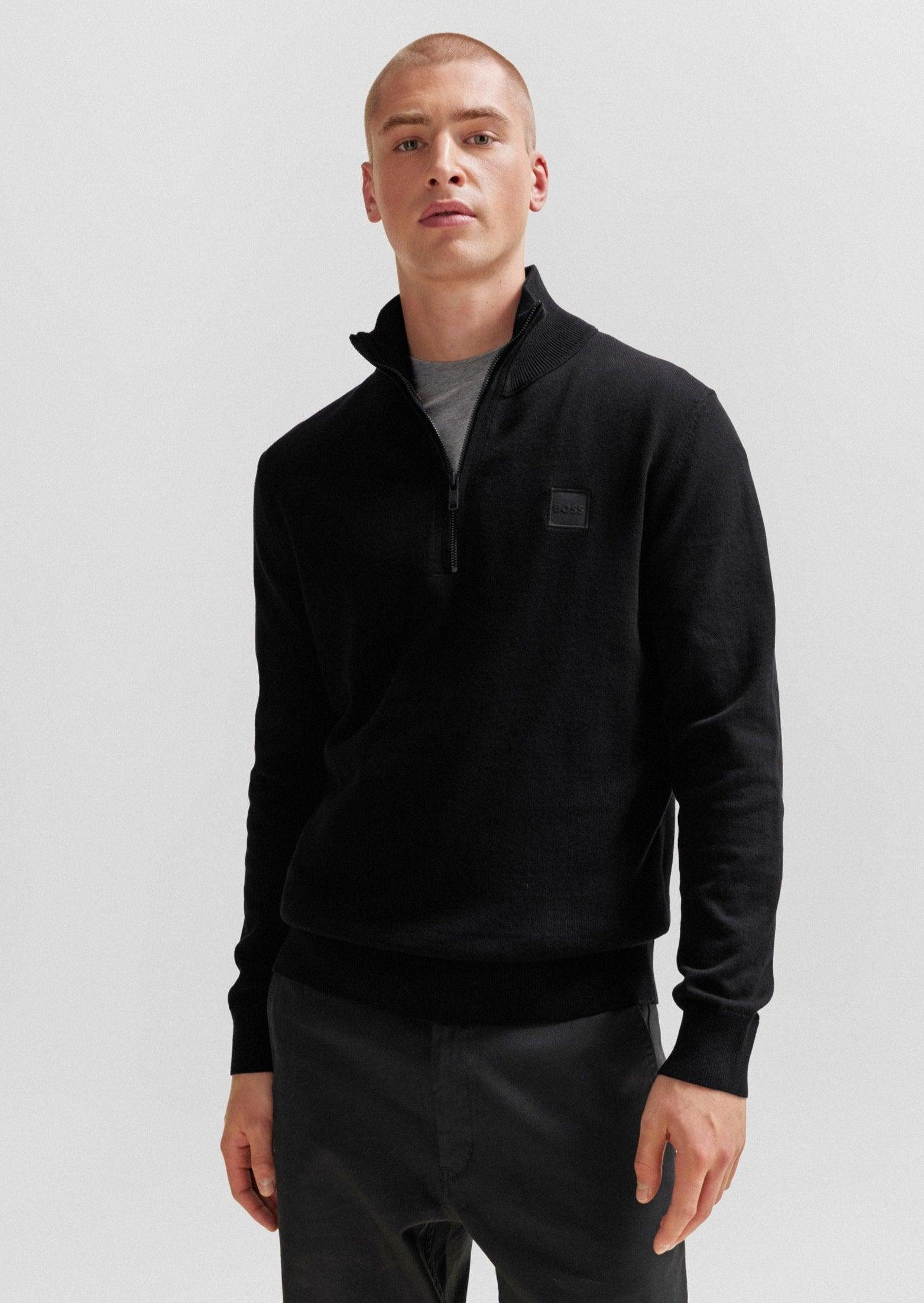 Pull demi-zip BOSS noir en cachemire - Georgespaul