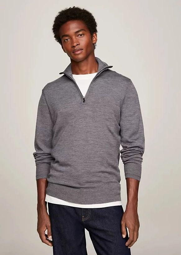 Pull demi zip Tommy Hilfiger gris en laine - Georgespaul