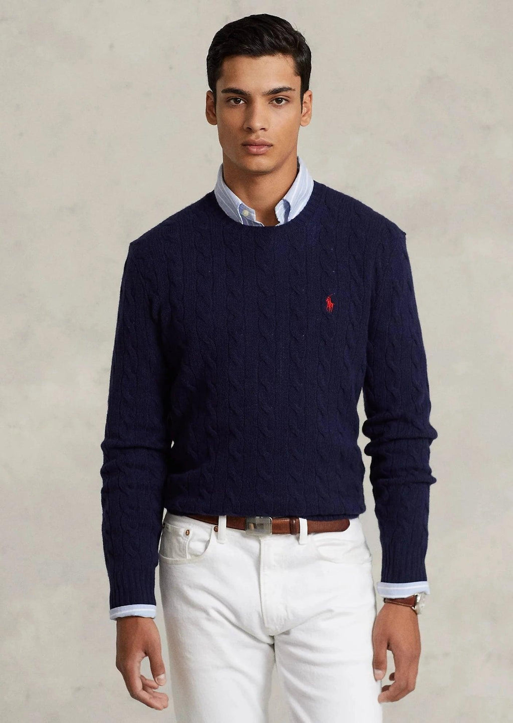 Pull torsadé Ralph Lauren marine en laine