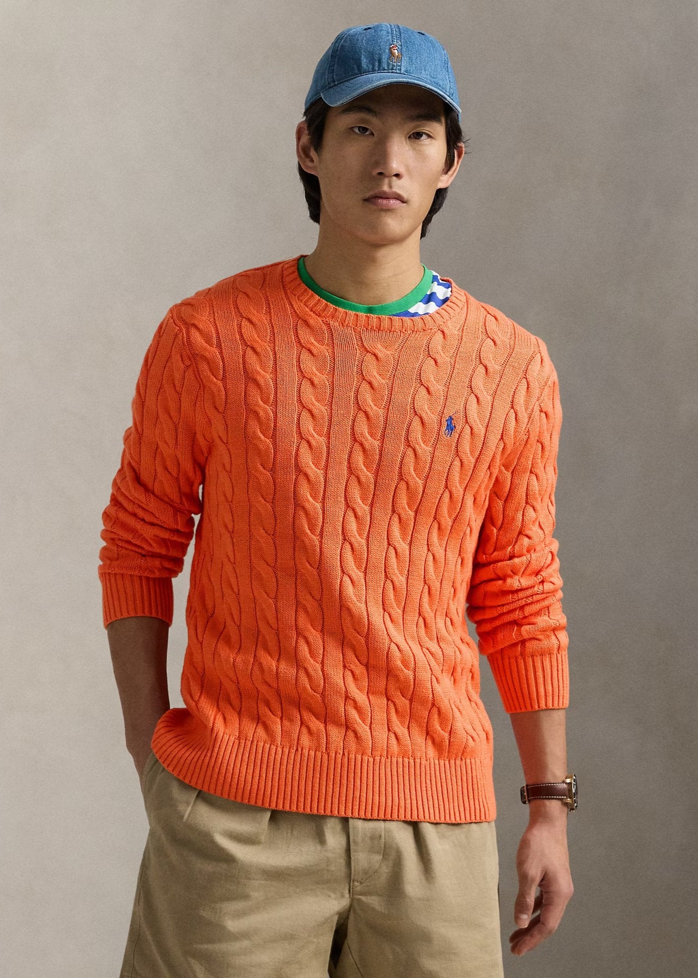 Pull torsadé Ralph Lauren orange | Georgespaul    