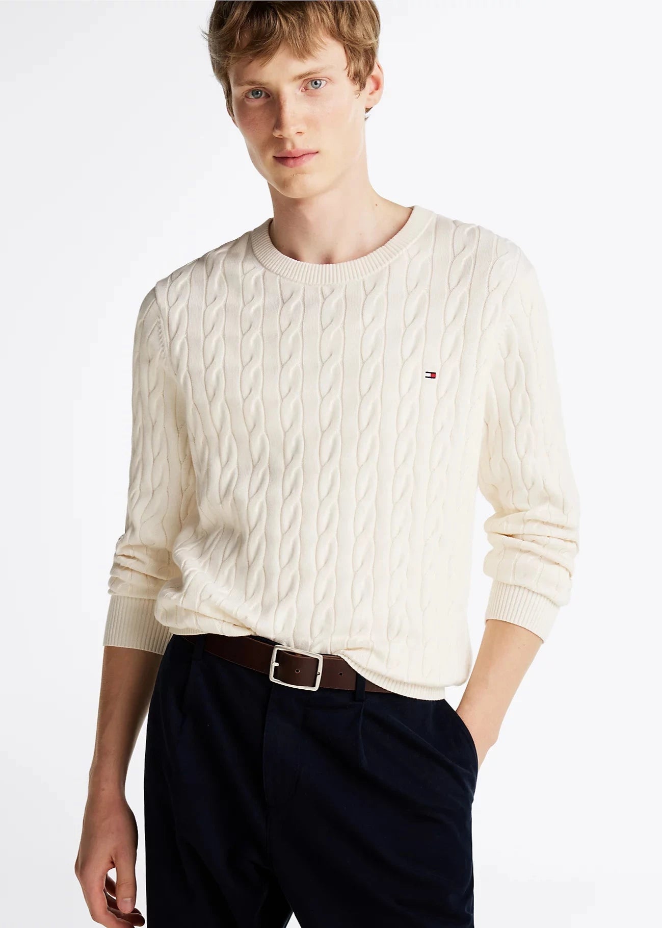 Pull torsadé Tommy Hilfiger beige | Georgespaul    