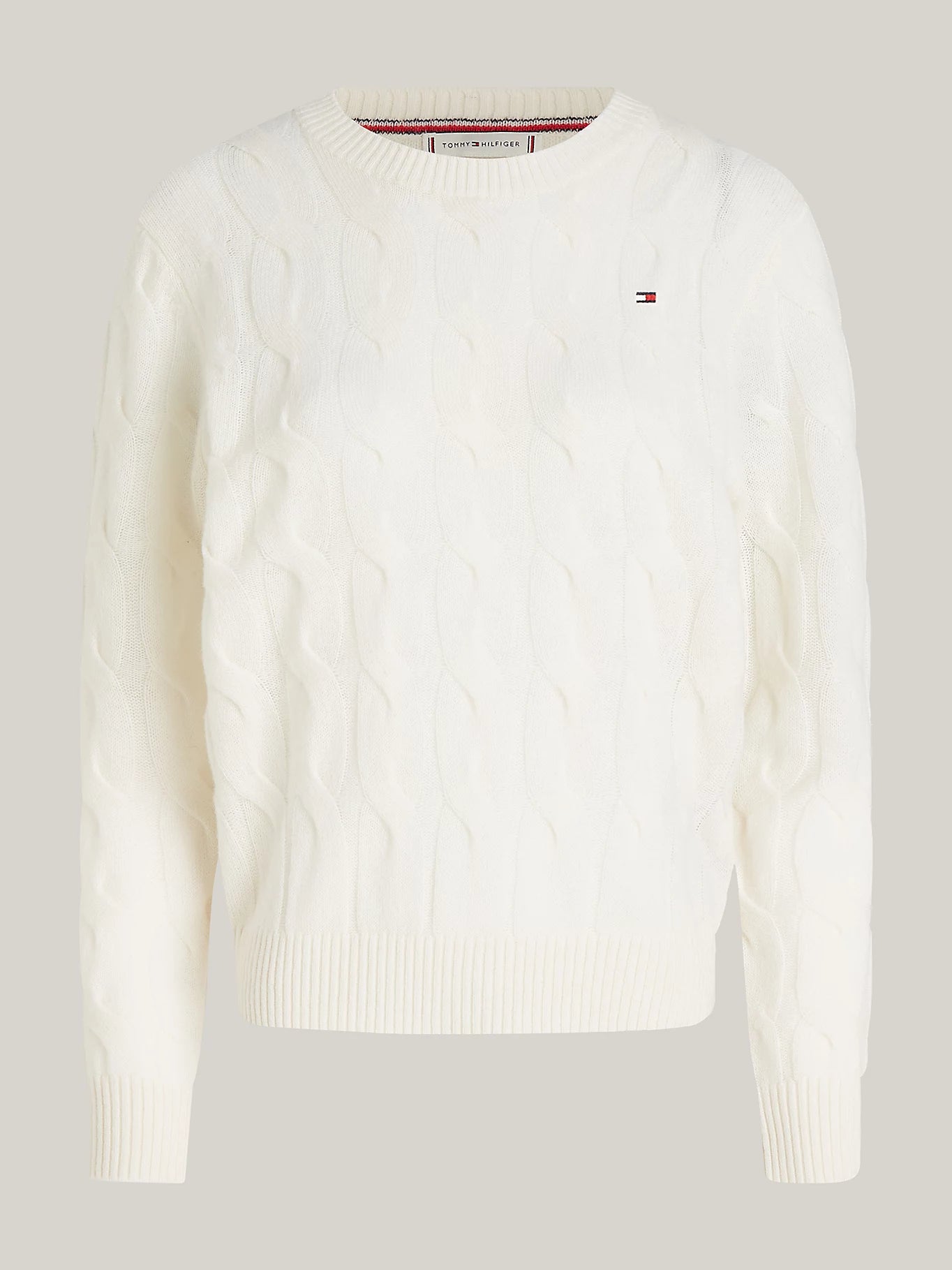 Pull torsadé Tommy Hilfiger blanc en laine pour femme | Georgespaul