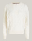 Pull torsadé Tommy Hilfiger blanc en laine pour femme | Georgespaul