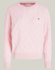 Pull torsadé Tommy Hilfiger rose en laine pour femme | Georgespaul