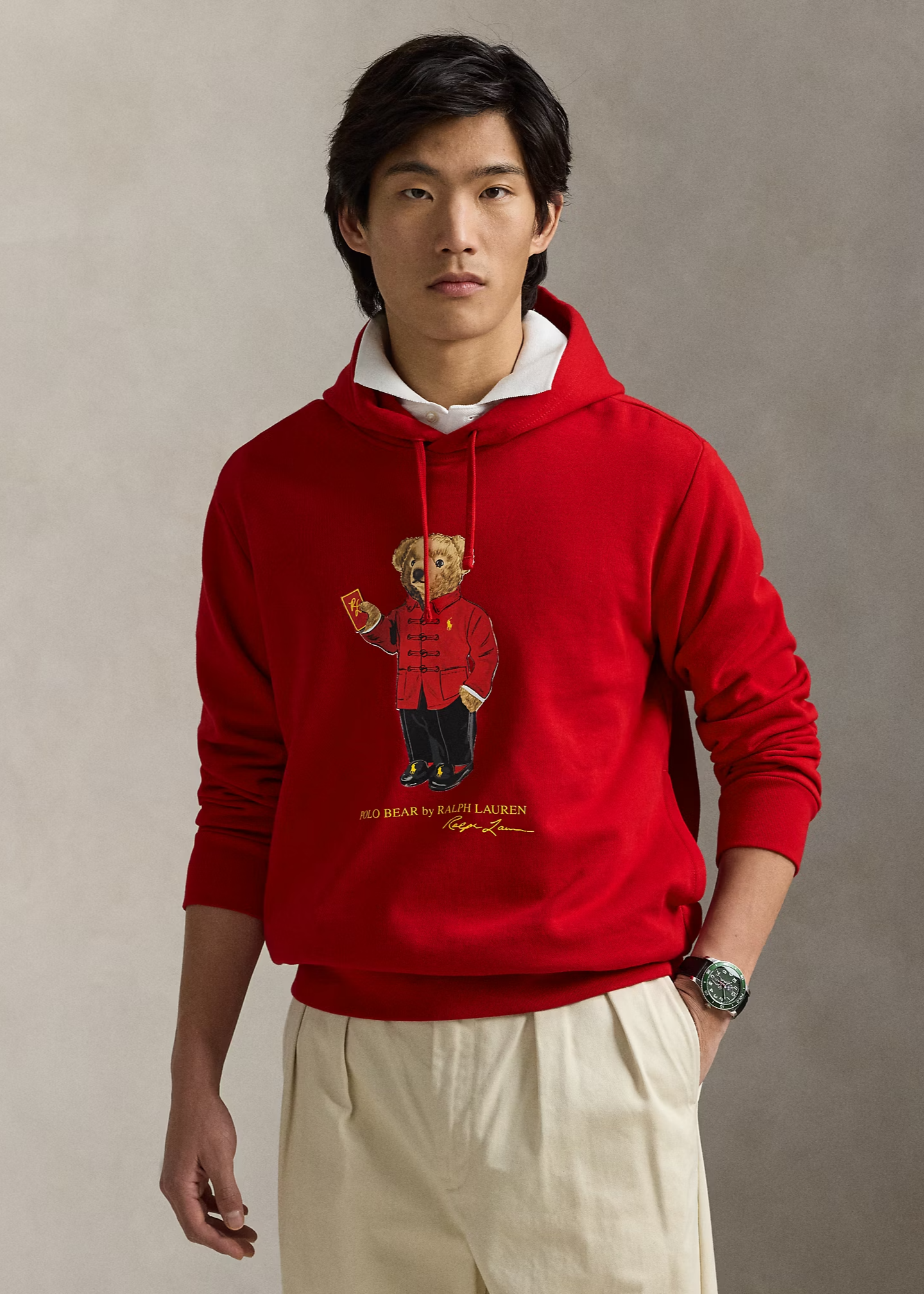 Sweat à capuche Polo Bear Ralph Lauren rouge pour homme | Georgespaul