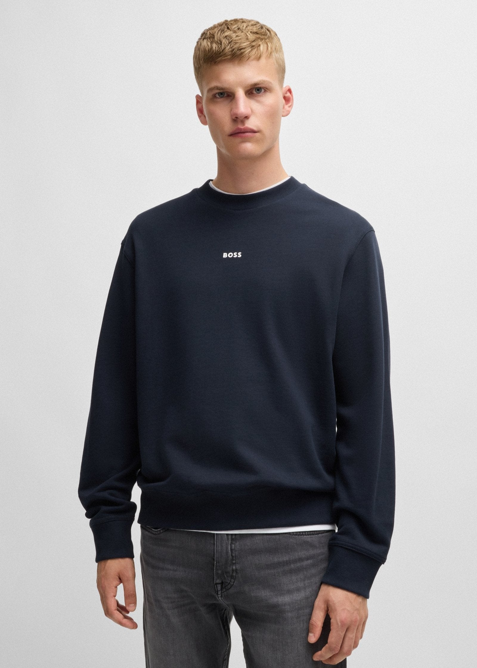 Sweat BOSS marine col rond pour homme | Georgespaul