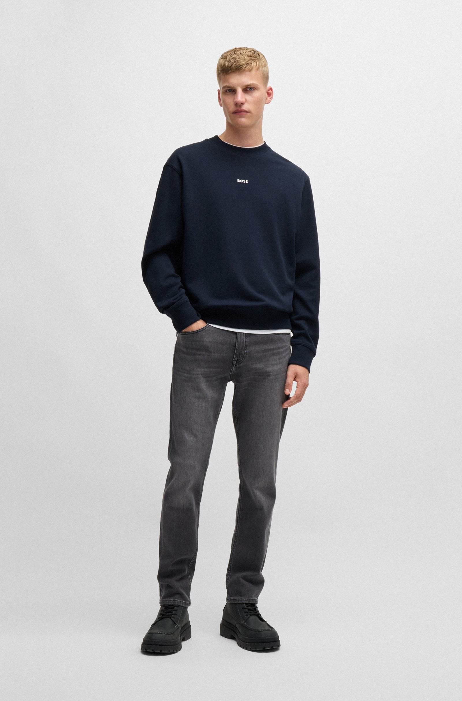 Sweat BOSS marine col rond pour homme | Georgespaul