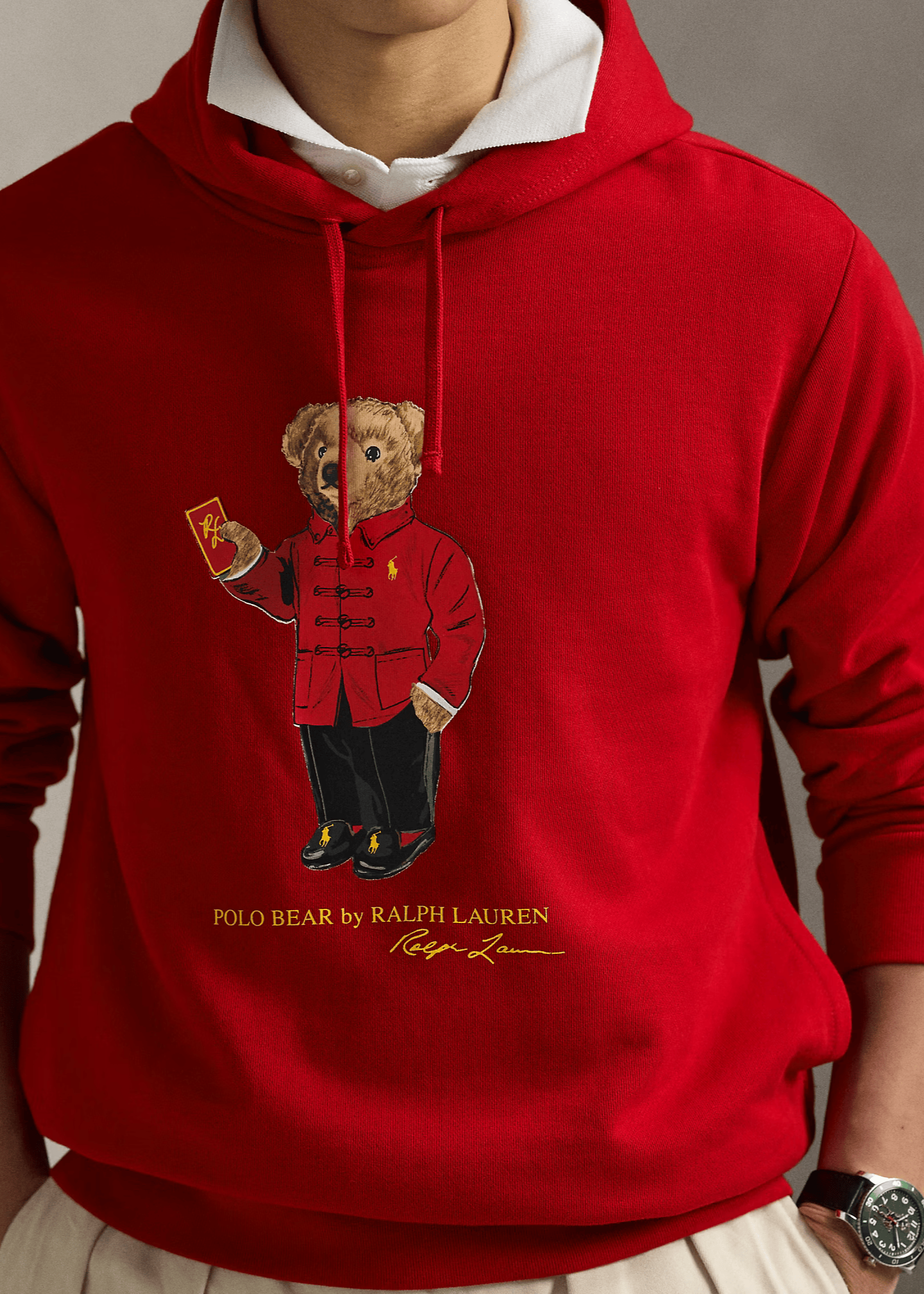 Sweat à capuche Polo Bear Ralph Lauren rouge pour homme | Georgespaul