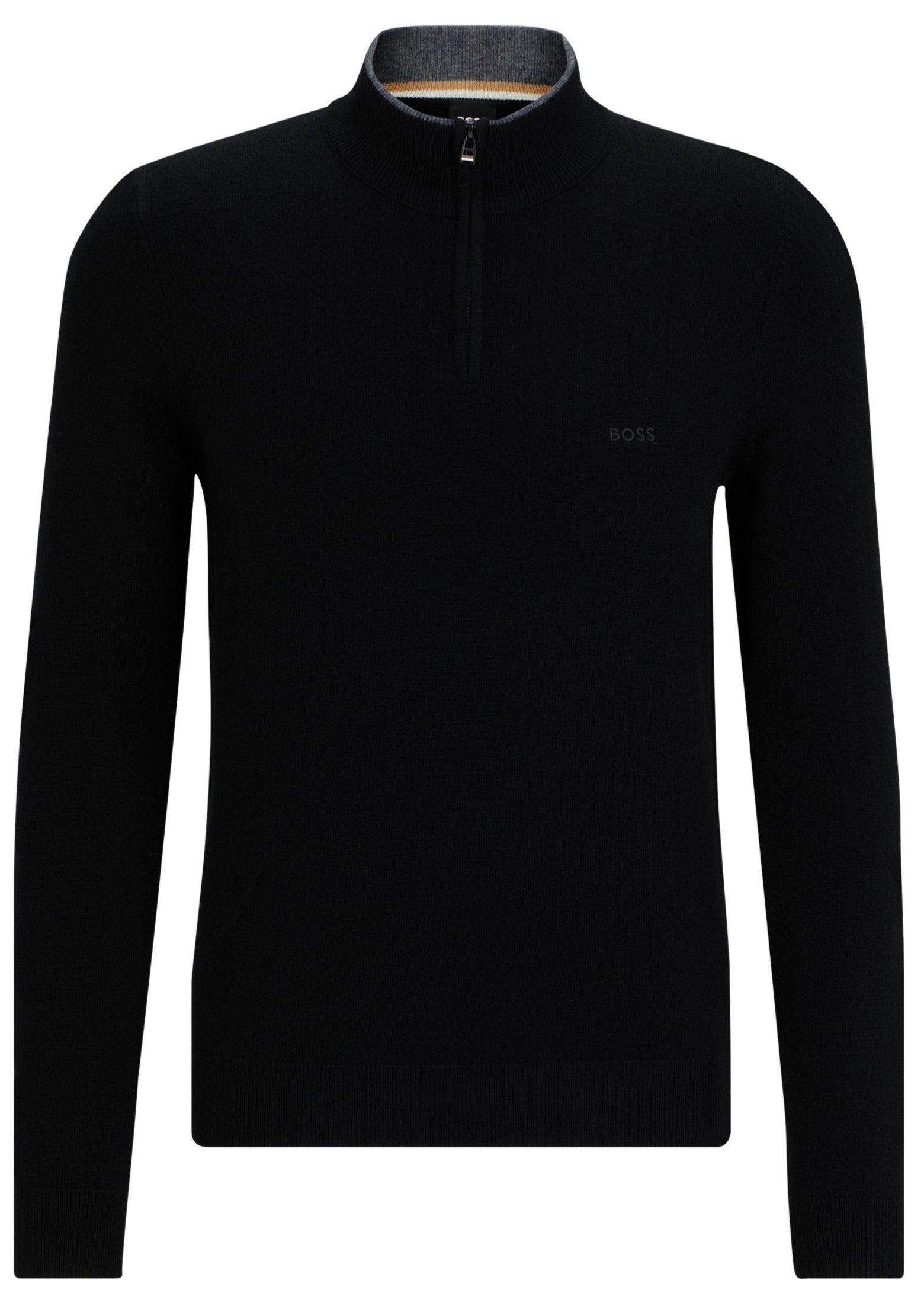 Pull demi zip BOSS noir en laine - Georgespaul