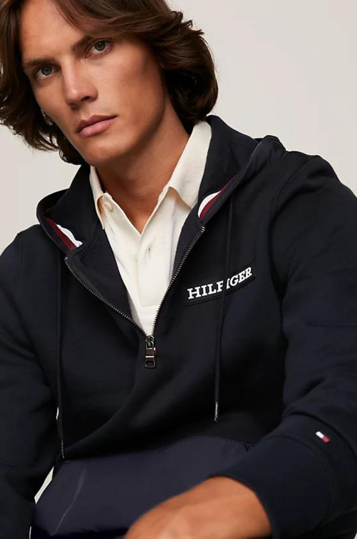 Sweat demi zip Tommy Hilfiger marine coton bio