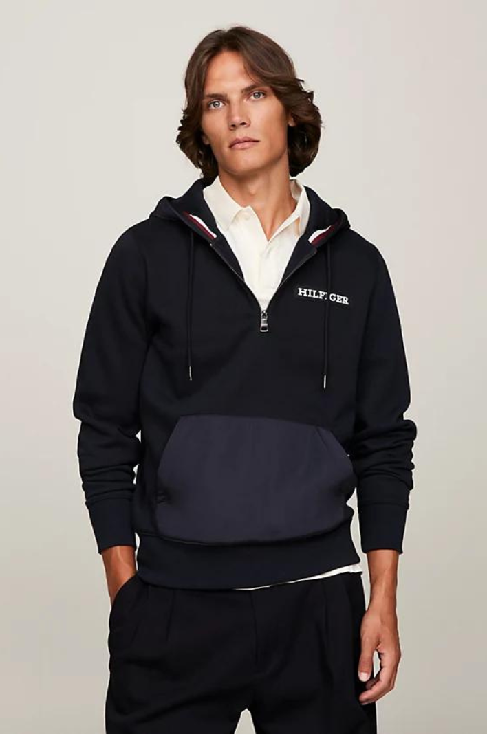 Sweat demi zip Tommy Hilfiger marine coton bio