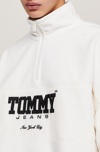 Sweat demi zip Tommy Jeans blanc en coton bio