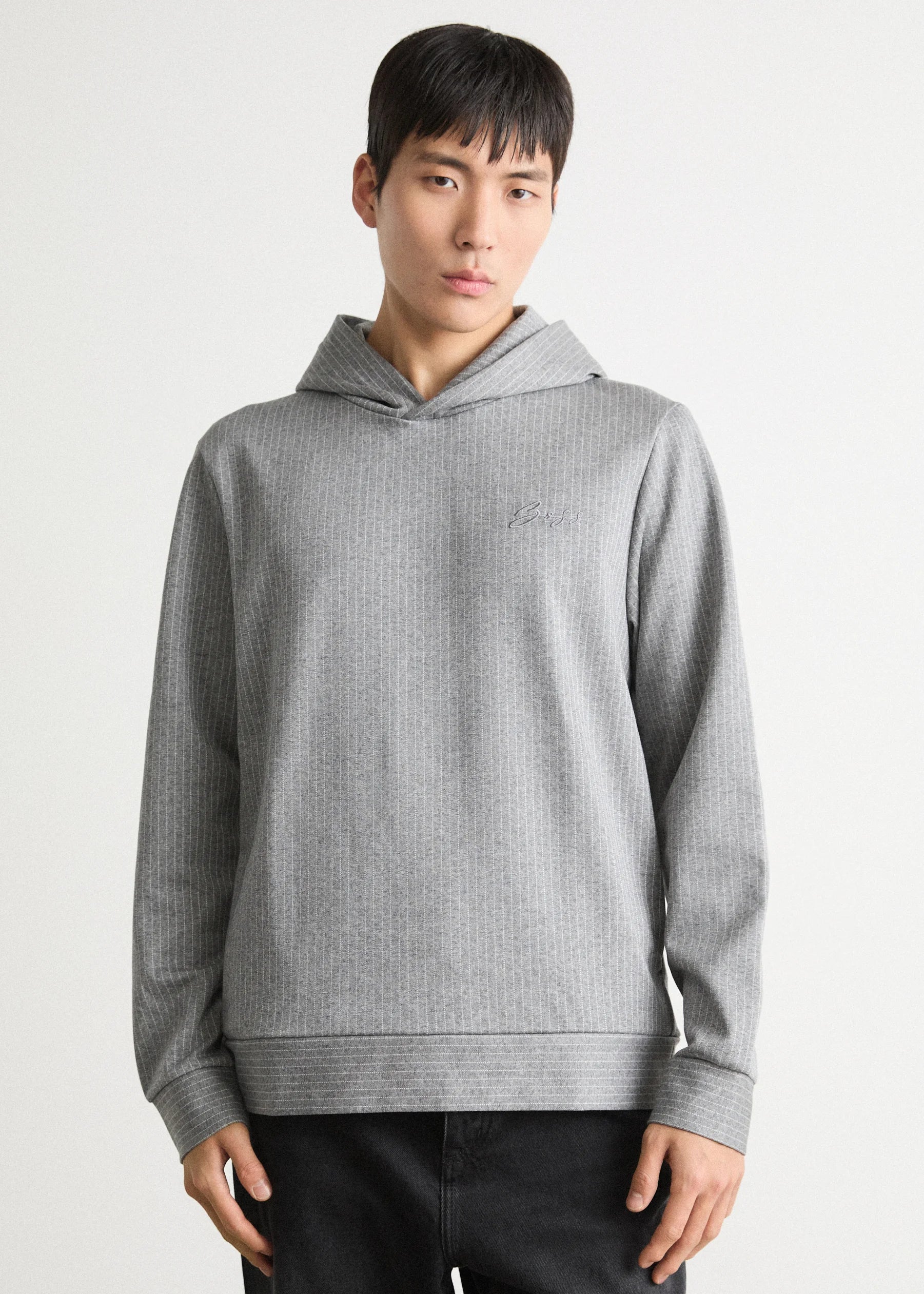 Sweat rayé à capuche BOSS gris pour homme | Georgespaul