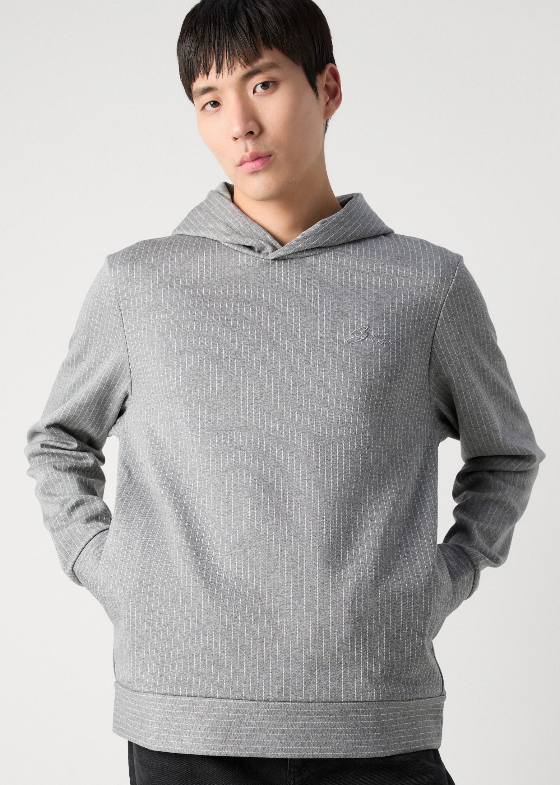 Sweat rayé à capuche BOSS gris pour homme | Georgespaul