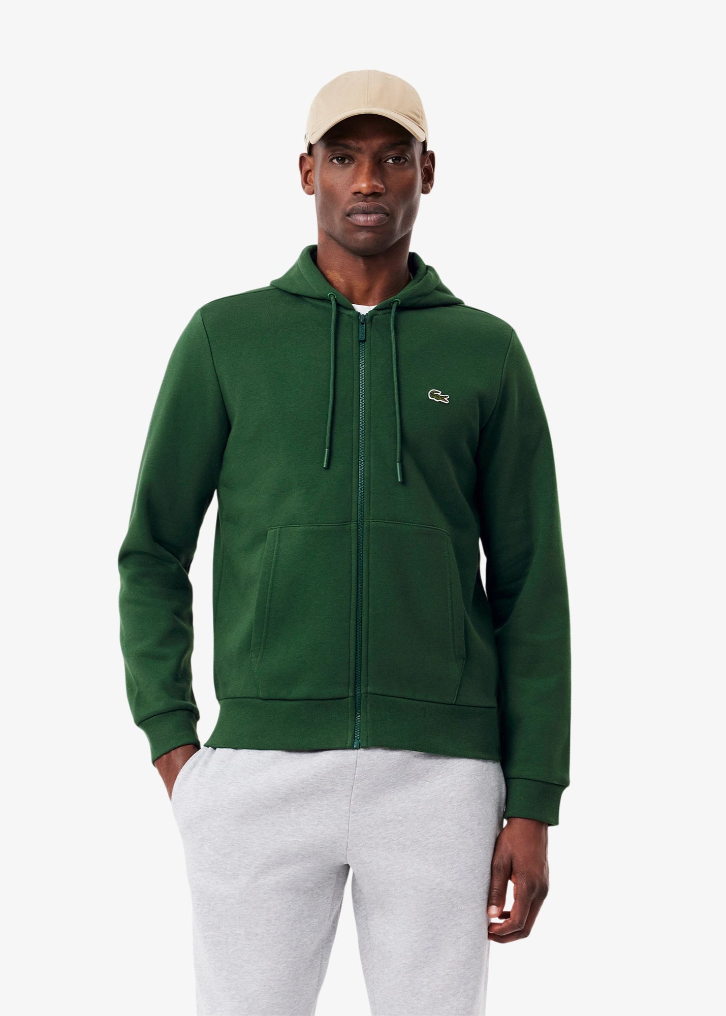 Sweat zippé à capuche homme Lacoste vert | Georgespaul