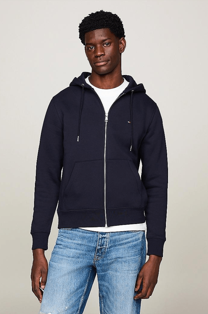 Sweat zippé à capuche Tommy Hilfiger marine coton bio - Georgespaul