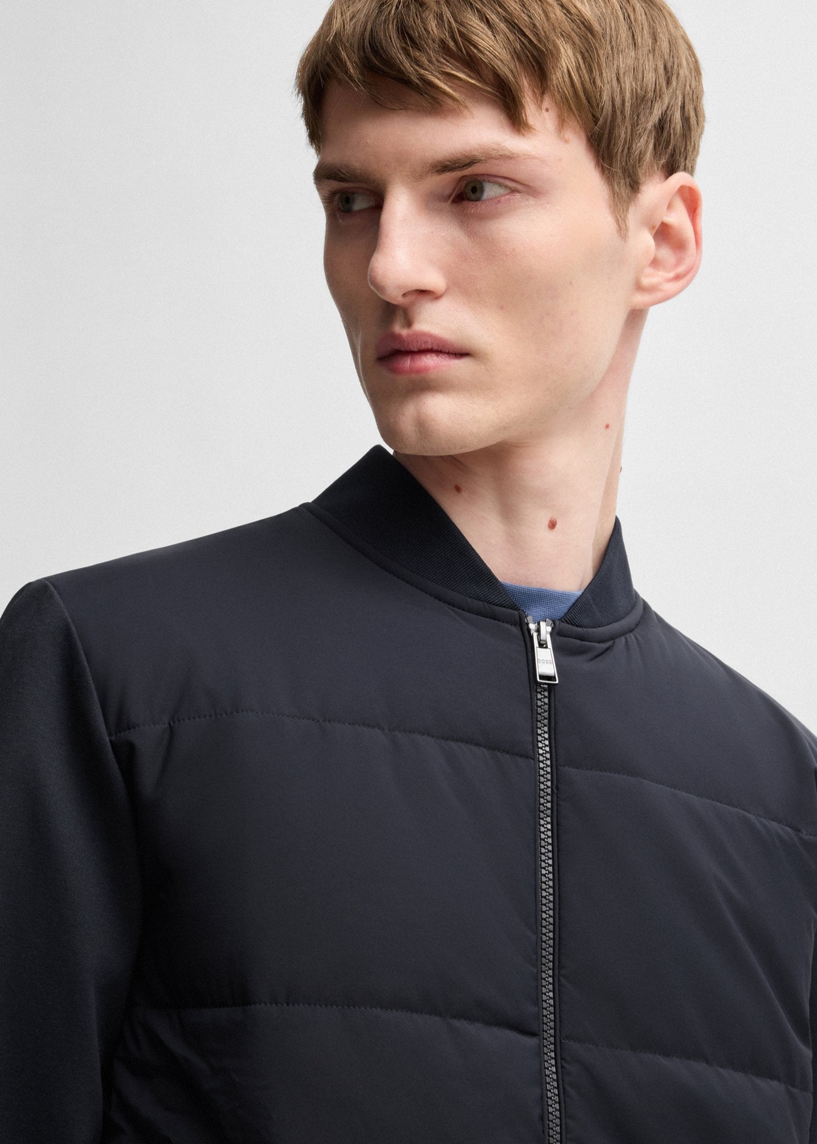 Sweat zippé bi-matière BOSS marine pour homme | Georgespaul