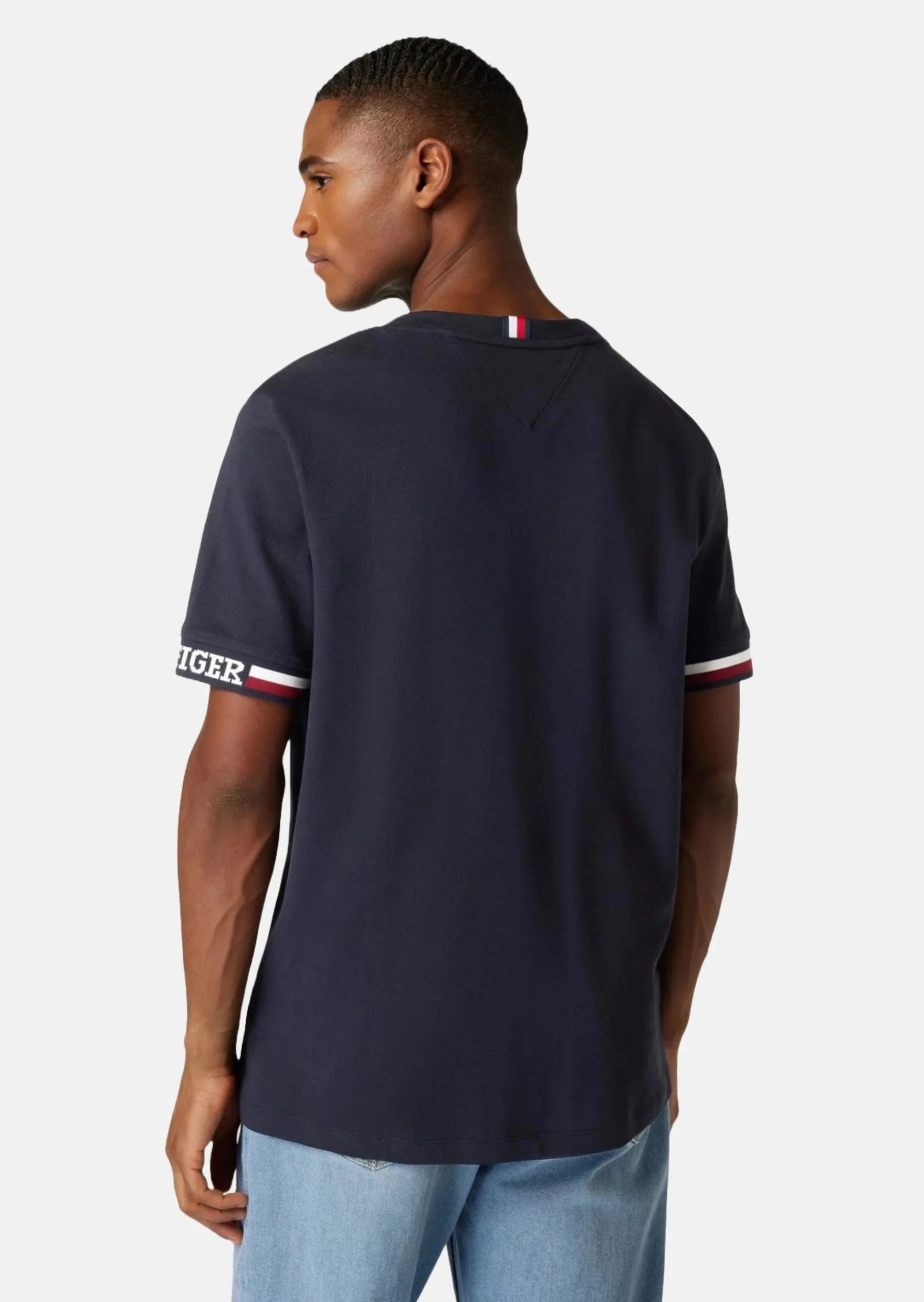 T-Shirt à liserés Tommy Hilfiger marine en coton bio stretch | Georgespaul