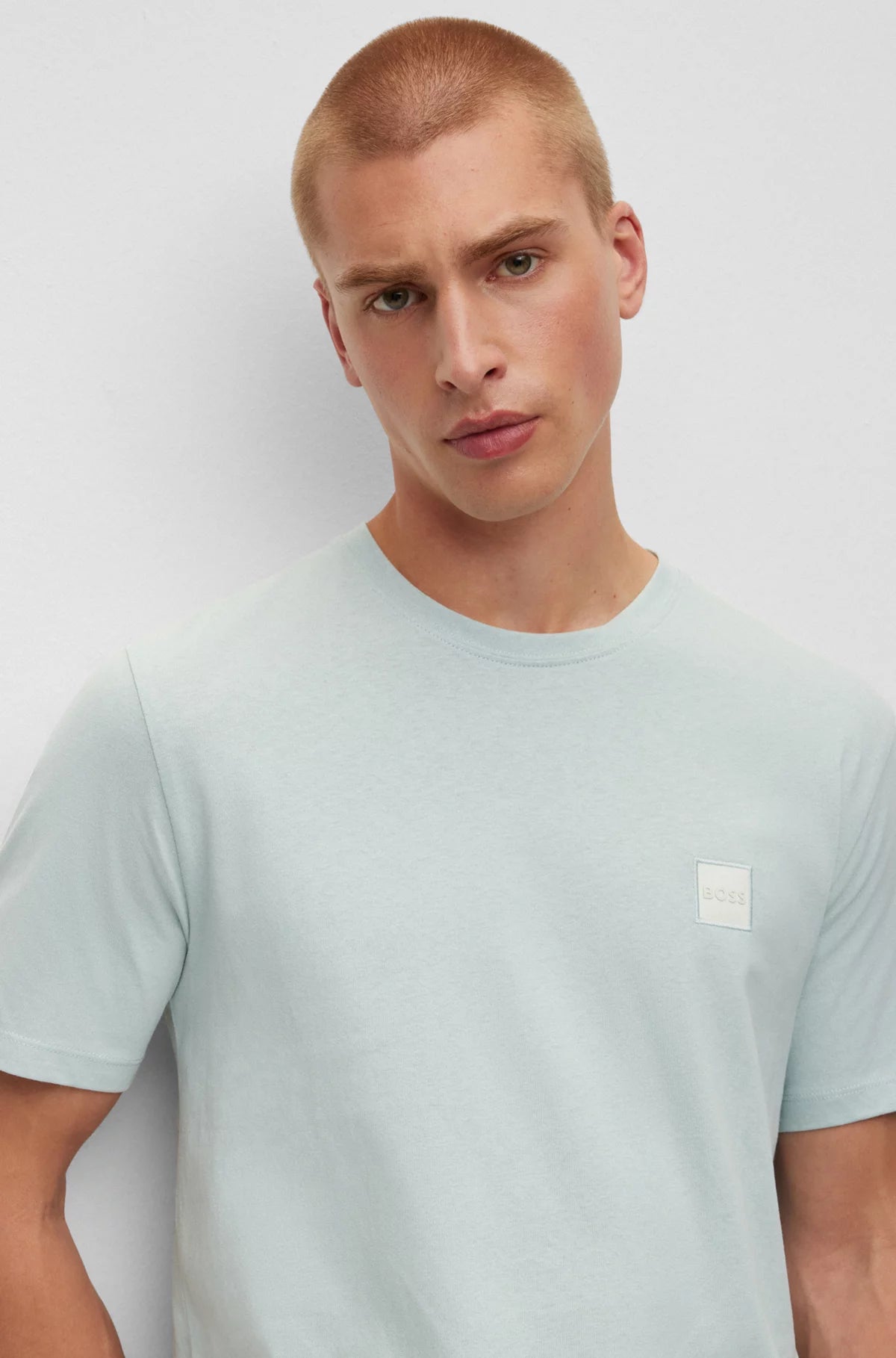 T-Shirt col rond homme BOSS bleu clair en coton | Georgespaul