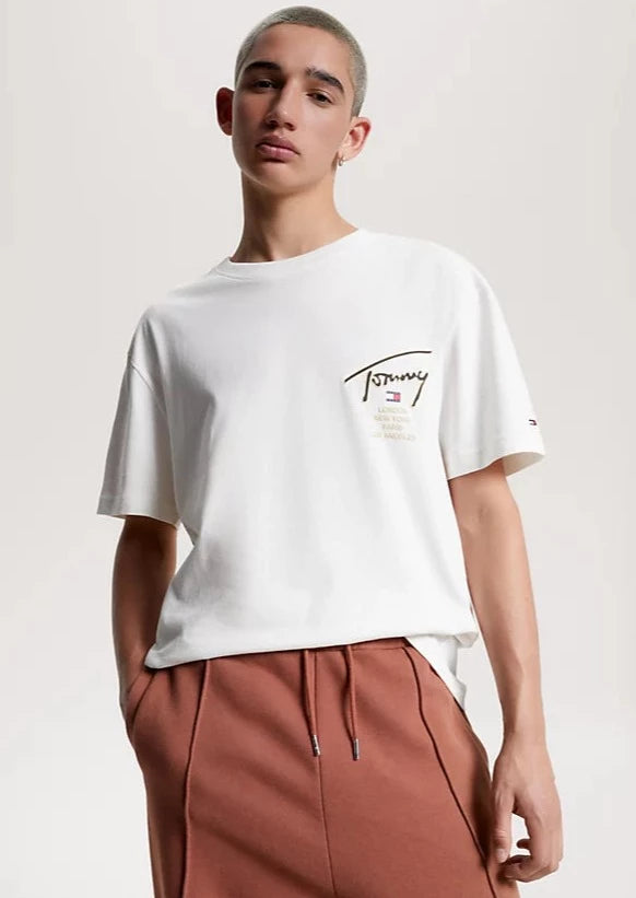 T-Shirt homme signature Tommy Jeans blanc en coton bio | Georgespaul