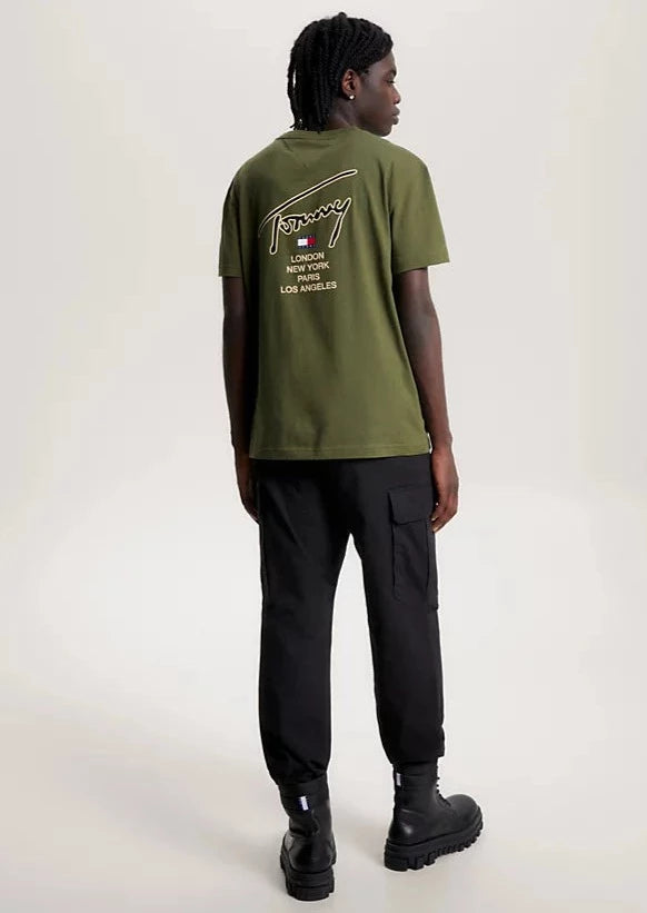 T-Shirt homme signature Tommy Jeans kaki en coton bio | Georgespaul