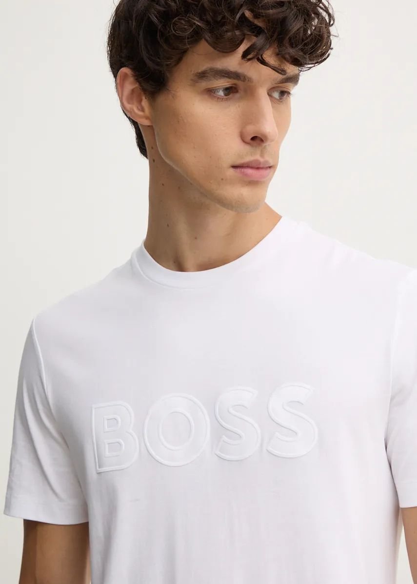 T-Shirt logo BOSS blanc pour homme | Georgespaul