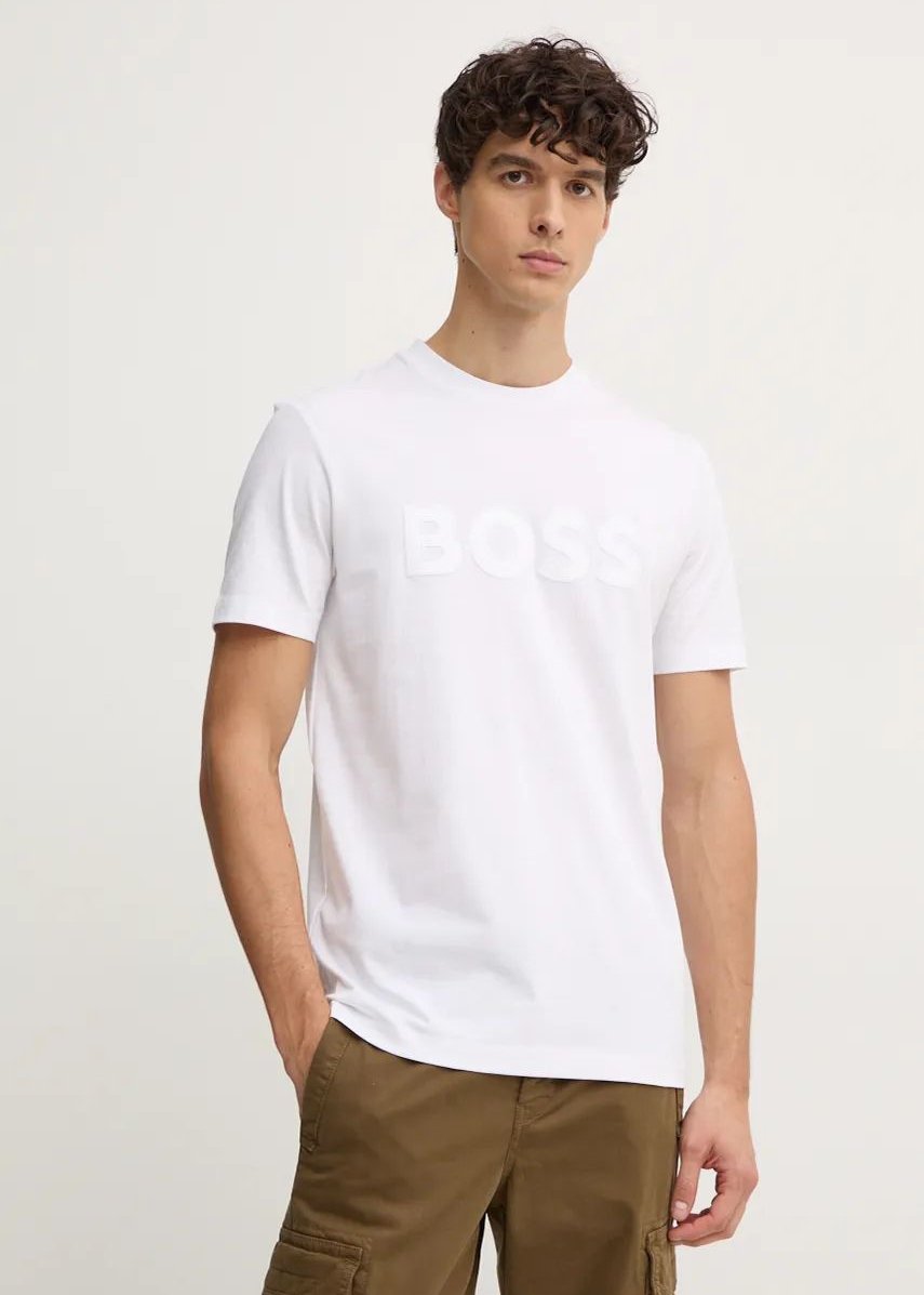 T-Shirt logo BOSS blanc pour homme | Georgespaul